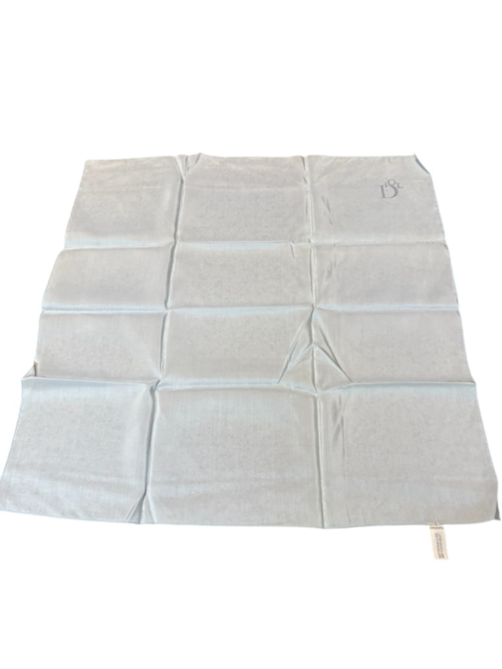 Christian Dior Vintage Pale Blue Silk Handkerchief Scarf with Navy Blue Logo 22” - Picture 5 of 10